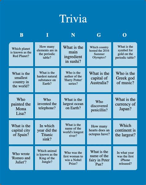 Bingo Cards Questions