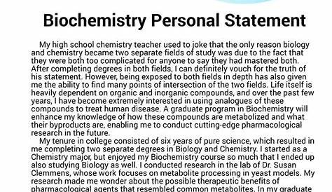 Biochemistry Personal Statement Examples Free Essay Example