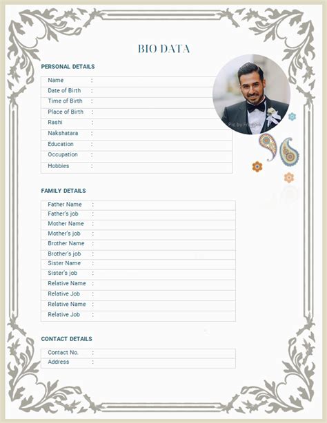 biodata for marriage in excel format