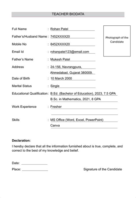 Sample Resume Biodata Blank Form BEST RESUME EXAMPLES