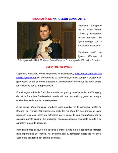 biografia de napoleon bonaparte corta