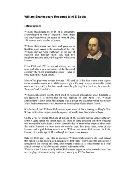 biography of william shakespeare pdf