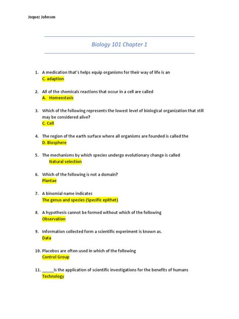 Biology 101 chapter 1 notes Course Hero