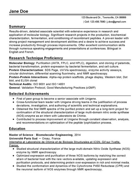 Resume for Biology majors Good idea for any major if you