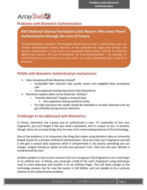 Biometric Authentication Problems
