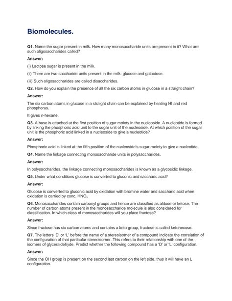 Biomolecules Packet Answers