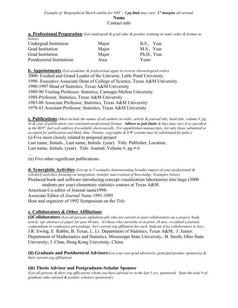 Biosketch Example Student