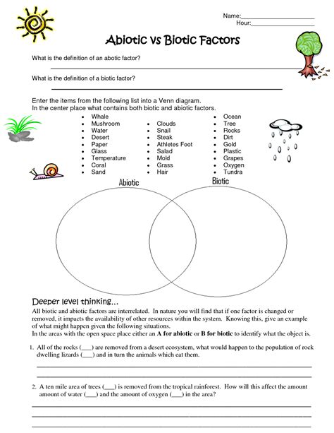 biotic and abiotic factors worksheet middle school