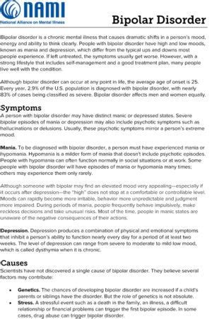 bipolar disorder information sheet