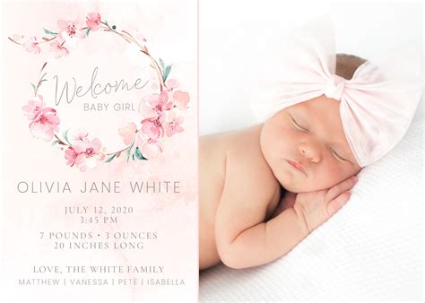 Baby Birth Announcement Template Girl Newborn Announcement Girl