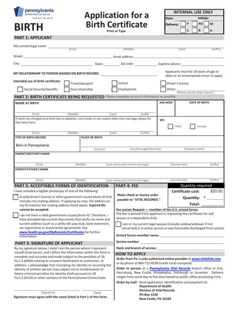 Birth Certificate Printable Application
