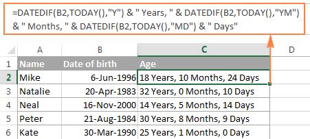 birth date to year in excel