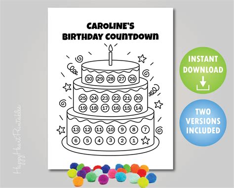 Birthday Countdown Cake Printable