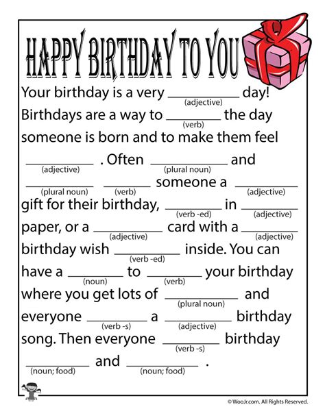 Birthday Printable Mad Libs