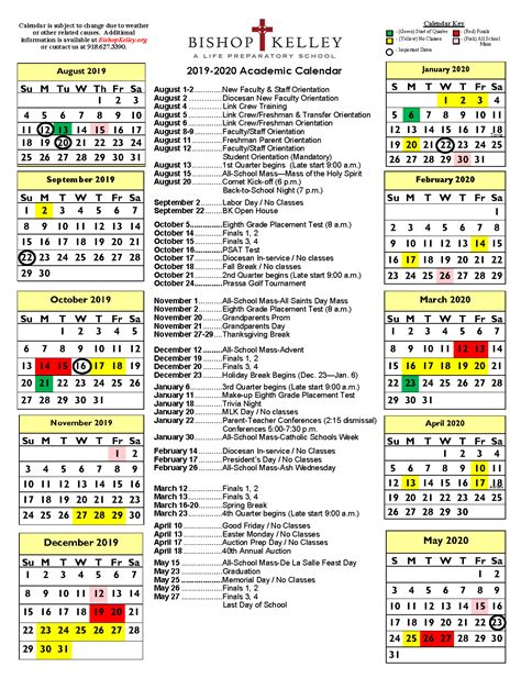 bishop high school calendar