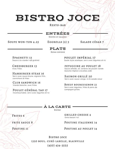 bistro joce menu