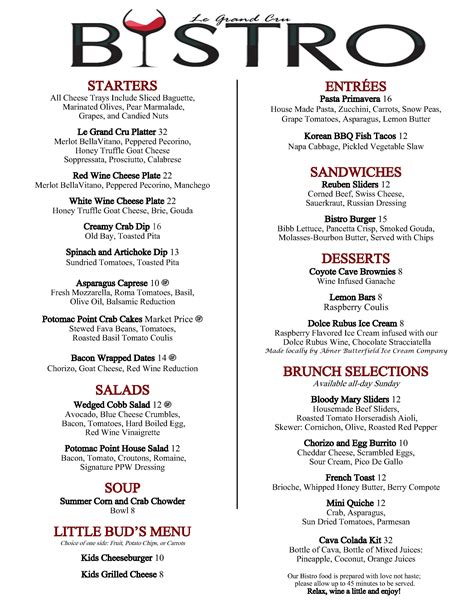 bistro menu items