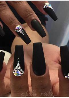 Black Acrylic Nails With Diamonds