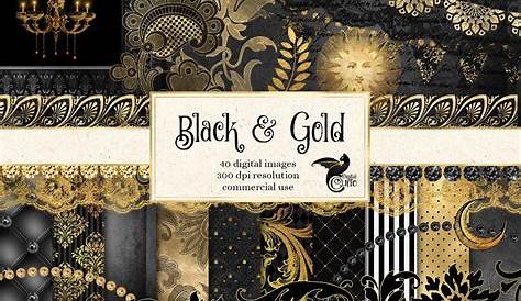 Black and Gold Scrapbook Kit By Digital Curio | TheHungryJPEG