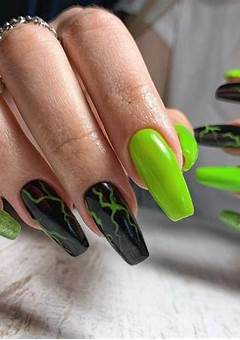 Black And Green Acrylic Nails: A Trendy Nail Art Design In 2023