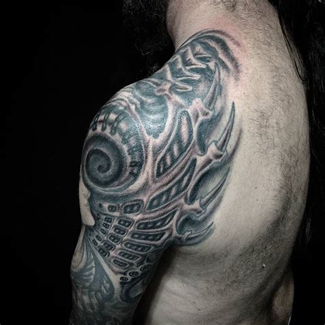 Review Of Black And Grey Biomechanical Tattoo Designs References