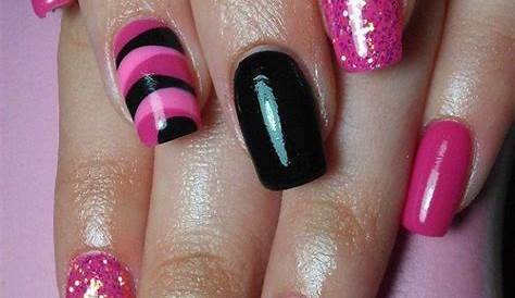 Pink & Black acrylics. Such a pretty design with a neon color. Perfect