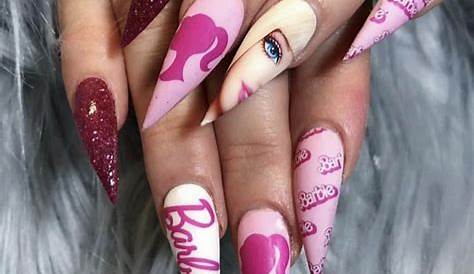 Pink and black Barbie nails Barbie Pink Nails, Black Barbie, Nail Art