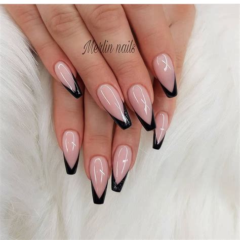 Pink French tip nails with black heart and jewel! Cute ) Nails inspiration, Pink nails