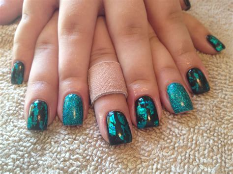 Teal and Black nails with Sliver glitter gradient Black nails, Nails, How to do nails