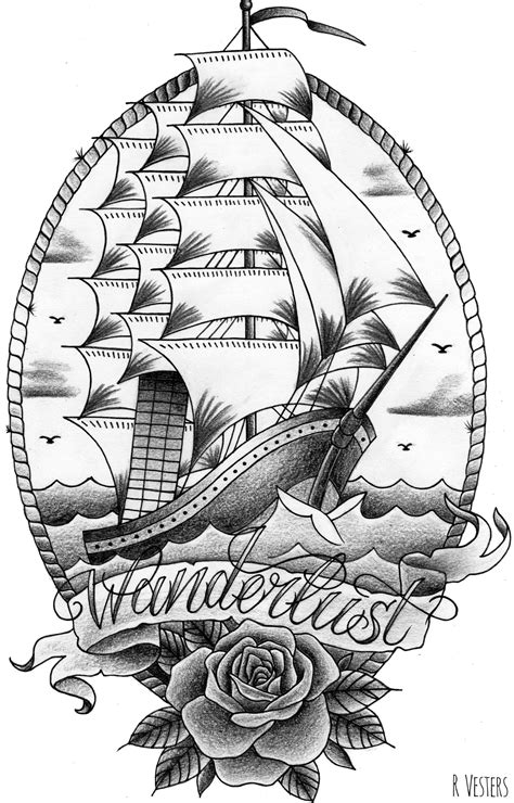 List Of Black And White Ship Tattoo Designs References