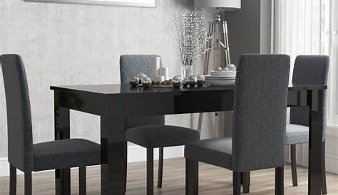Black Dining Table Grey Chairs Carmel Wooden In Matt And 4 Furniture