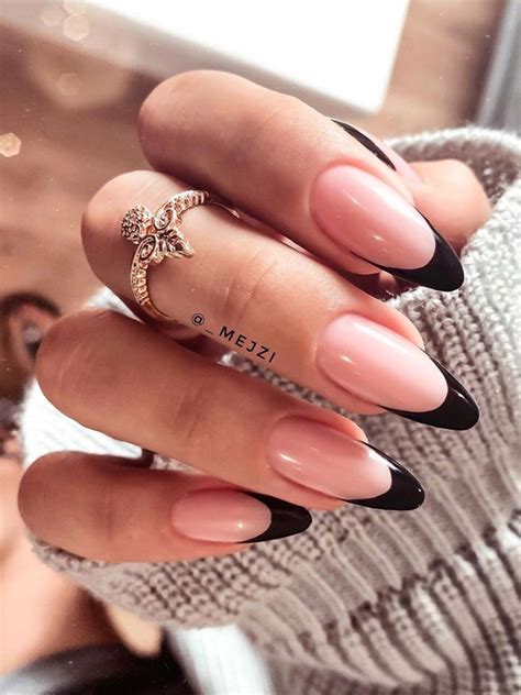 Edgy Black French Tip Almond Nails DreamsofWomen