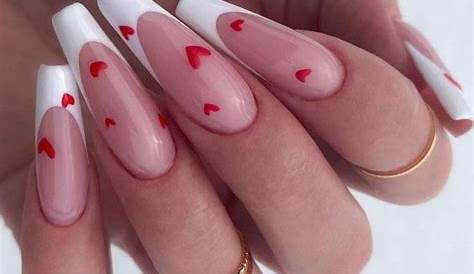 Black French Tip Nails With Pink Hearts Totally Trendy Get The Look