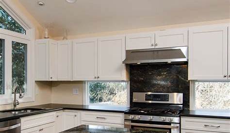 Black Granite Countertops With White Cabinets kitchen, Leathered Pearl