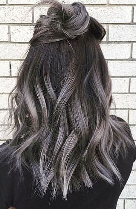 Picture Of black hair with silver grey highlights