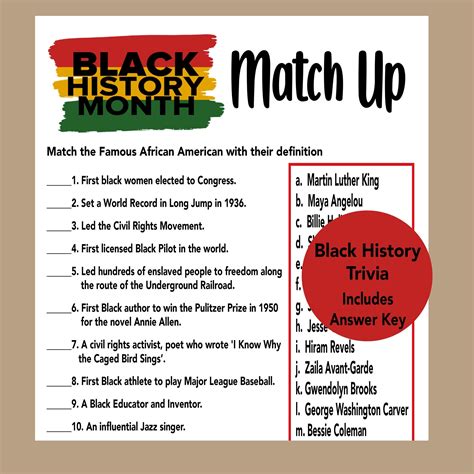 5 Best Images of Black History Month Trivia Printable Black History