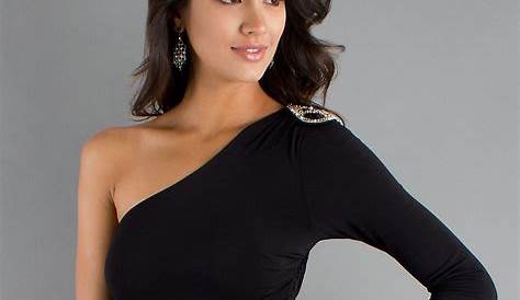 Black Homecoming Dresses One Sleeve Sparkly Short Dress With Beads