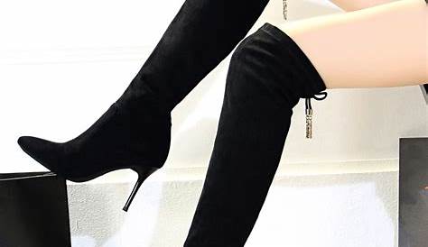 Black Knee High Boots Stiletto Heel Platform Fashion