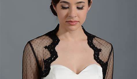Black 3/4 sleeve bridal lace wedding bolero jacket 051nLace