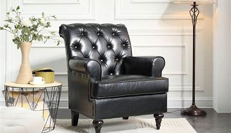 Armen Living Caras Genuine Leather Swivel Accent Chair in Black