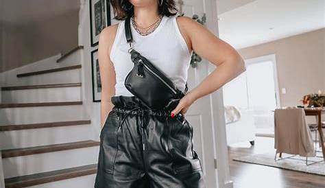 Black Leather Shorts Outfit Spring High Waisted Pleated Detailing Real For Women