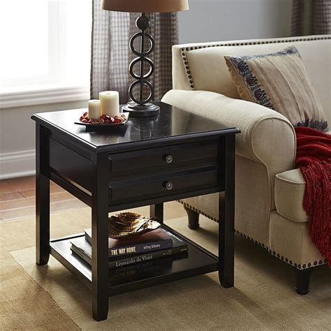 Black small end table nightstand chair side narrow wooden living room
