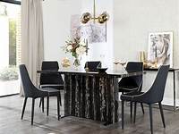 AIDEN 5 PIECE BLACK DINING SET RECTANGULAR MARBLE TOP UPHOLSTERED
