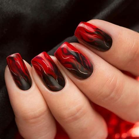 Black Nails Red Accent