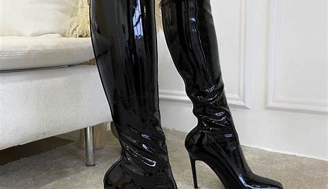 Black Stiletto Boots Knee High Christian Louboutin Botalili 120 Calf Leather