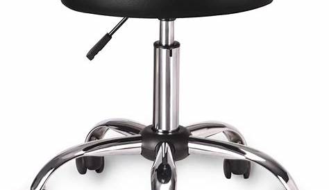 Black Swivel Stool On Wheels PU Leather Round Rolling With Low Back