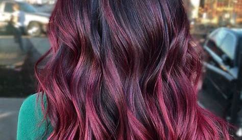 Black To Maroon Ombre Hair Wavy, Curls, Pink, Burgundy, , Balayage style