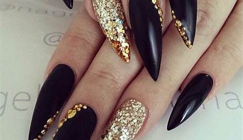 Black, white, and gold stiletto nails Gold stiletto
