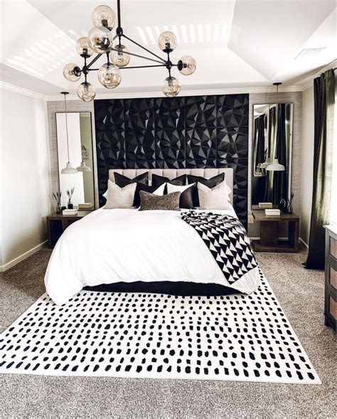 All black art deco bedroom decor, luxury black and white bedroom cozy