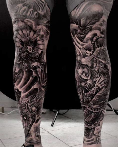 Powerful Black And Grey Leg Tattoo Designs 2023